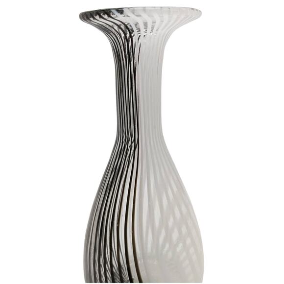 Hand Blown Filigrana Canned Glass Vase Black White Stripe Dino Martens-Like 11.5 - Picture 6 of 13